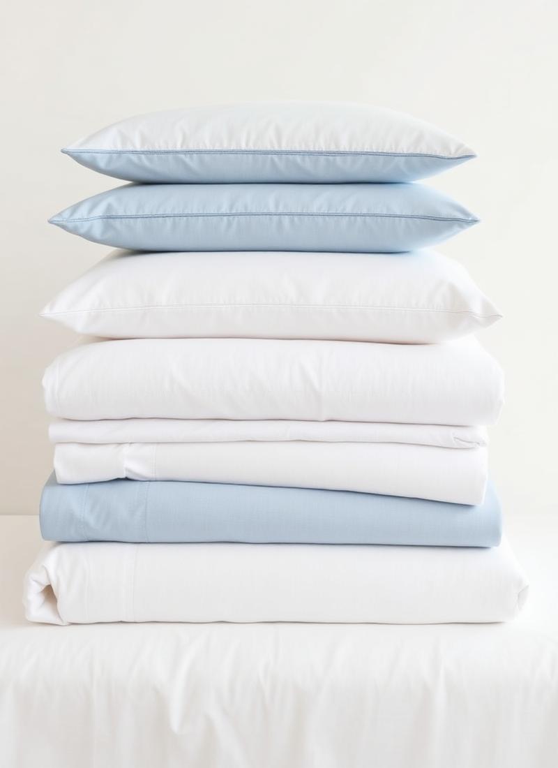 Stacks of fresh bedding and pillows
